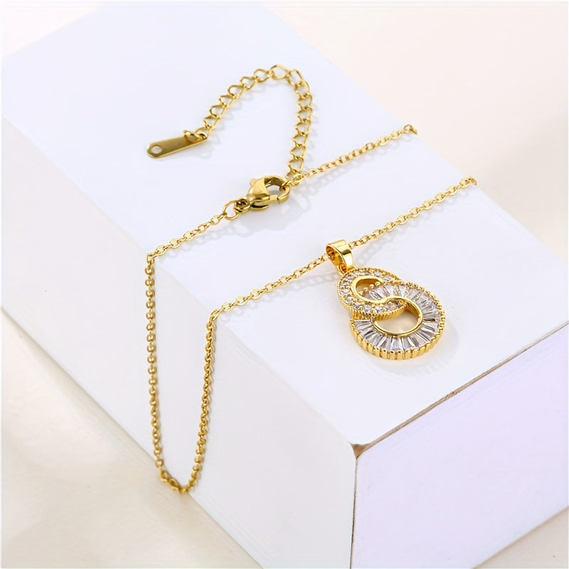 Stainless Steel Crossover Circles Pendant Necklace For Women Girl New Luxury Choker Charm Chain Jewelry Gift Party