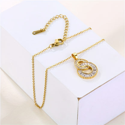 Stainless Steel Crossover Circles Pendant Necklace For Women Girl New Luxury Choker Charm Chain Jewelry Gift Party