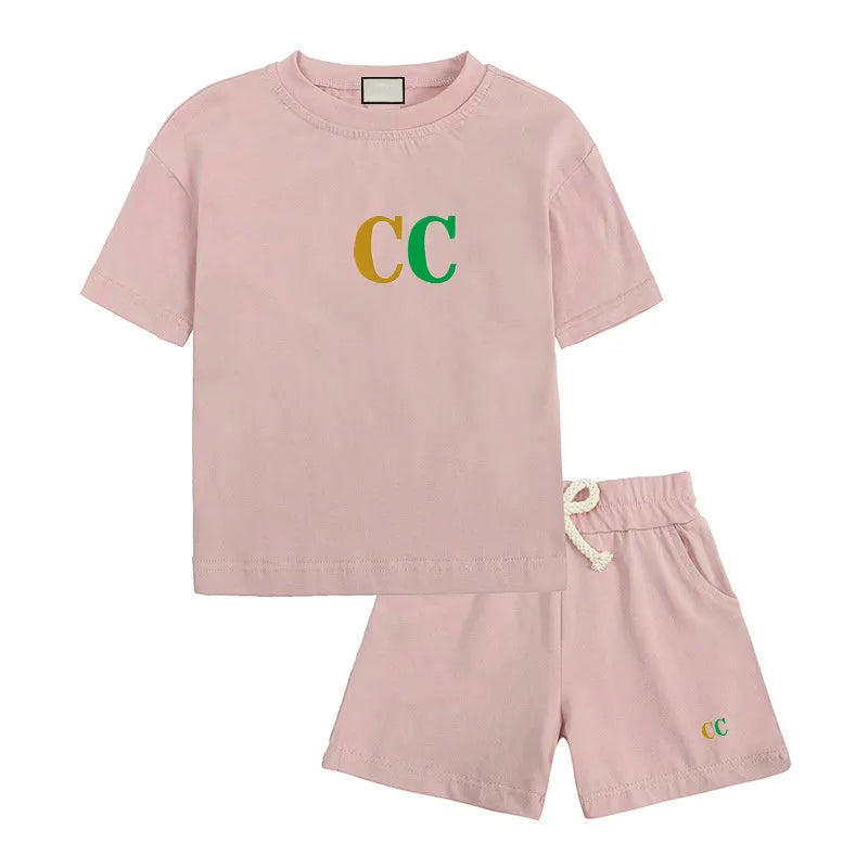 Kids Clothing Sets Boys Girls Tracksuits Suit Letters Print 2pcs Designer T shirt short pants Suits Chidlren Casual Sport Clothes 90-160 2 Styles