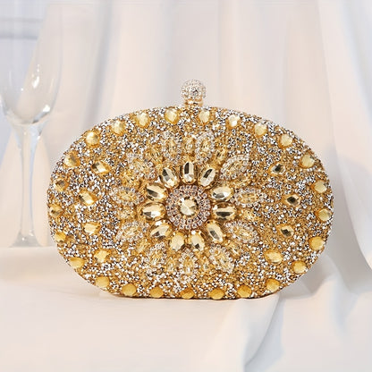 Sunflower Rhinestone Evening Clutch, Luxury Shiny Party Cocktail Purse, Women's Wedding Prom Dinner Handbag For Carnaval Use And For Music Festival