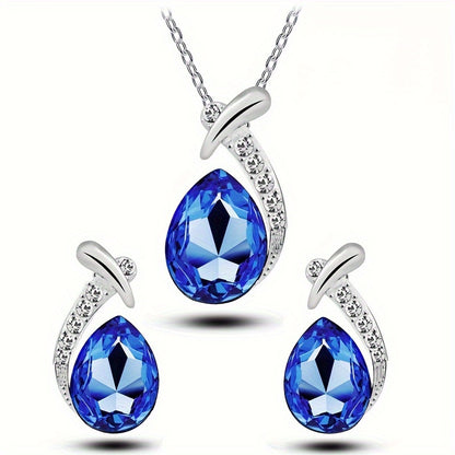 1 Set Glamorous CZ-Studded Mermaid Jewelry Set - Dazzling Pendant Necklace & Chandelier Earrings for Formal Banquets, Weddings & Special Occasions - Unisex Design, Perfect Bridal Gift