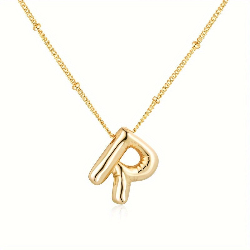 Chic Bubble Letter Necklace - Customizable Initial Pendant with 18K Gold Plated Glam - Delicate & Puffy Alphabet Jewelry for Women & Girls - Perfect Personalized Gift