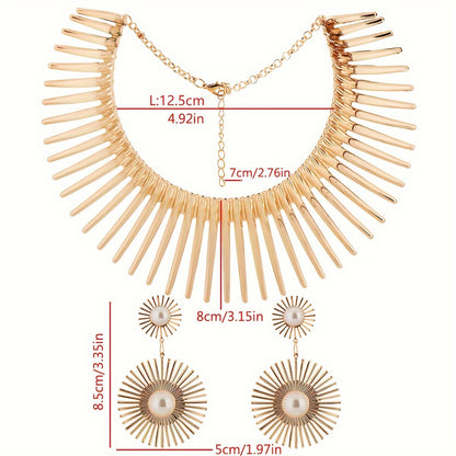 Glamorous Blooming Sun Collar Necklace & Earring Set - Show-stopping, Personalized Design - Durable Alloy Jewelry for Birthday, Festival, Party, Engagement, and Wedding Celebrations - A Timeless Gift Idea for Her