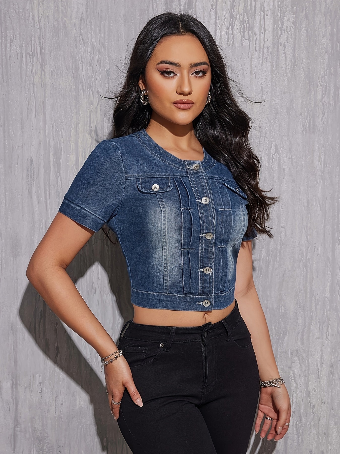 Casual Style Denim Coat, Women's Summer Cropped Short Sleeve Jacket, Versatile Fashion Top