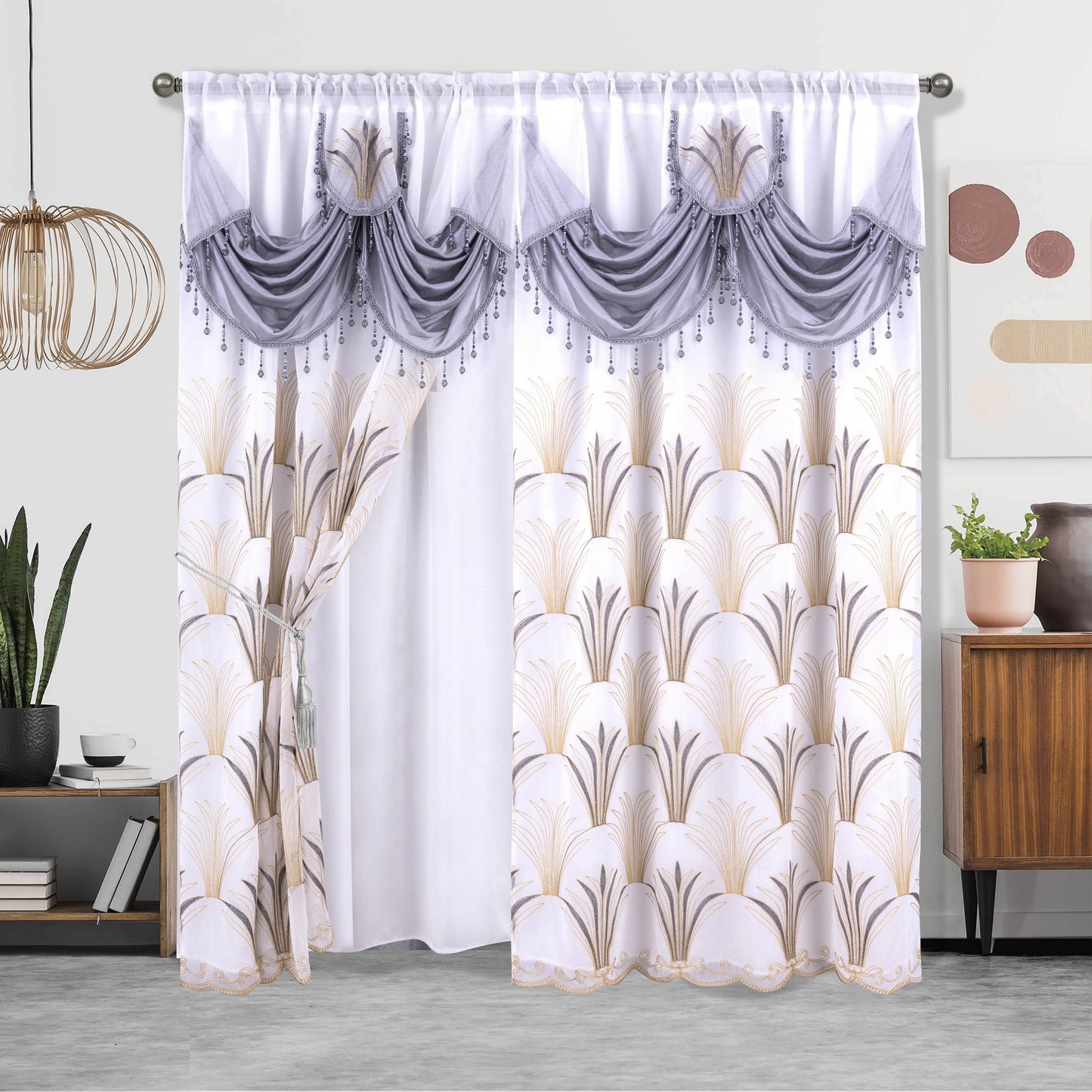 1pc, Embroidery Double Layer Curtain, Suitable For Home Decoration, Living Room Bedroom Curtain, 52X84in