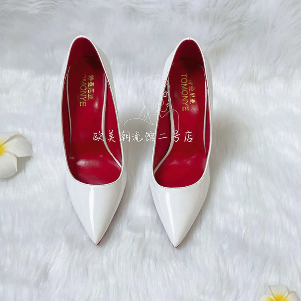 Free Shipping Discount TOMONYE White Patent Leather Woman Lady Evening Party 12Cm High Heel Ladies Shoes Pump Plus Big Size 46