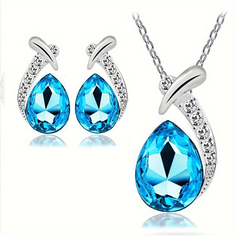 1 Set Glamorous CZ-Studded Mermaid Jewelry Set - Dazzling Pendant Necklace & Chandelier Earrings for Formal Banquets, Weddings & Special Occasions - Unisex Design, Perfect Bridal Gift