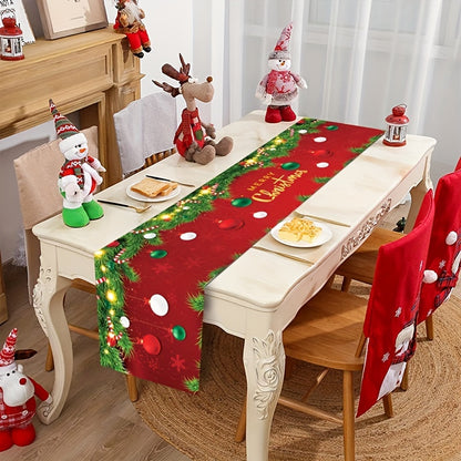 1pc, Christmas Polyester Table Runner, 70.87*13.78inch, Small Spherical Pendant Pattern Table Cover, Merry Christmas Decoration Table Flag, Xmas Gifts, Christmas Desktop Decoration, Happy New Year Decor, Natal Noel Navidad