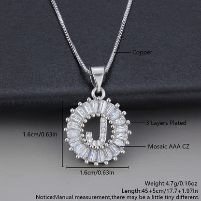 Silver Color Round Small 26 Letters Pendant Necklace Inlaid Zircon Women's Elegant Jewelry Gift