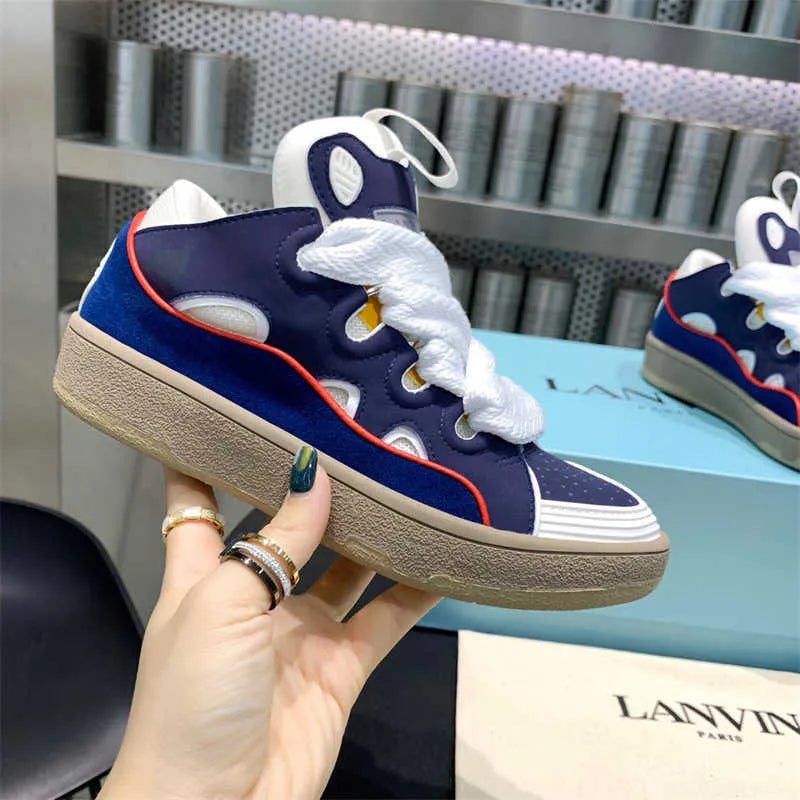 Lanvins graffiti daddy shoes men and women couples painted skateboard shoes moral training shoes thick sole bread sneakers spray paint