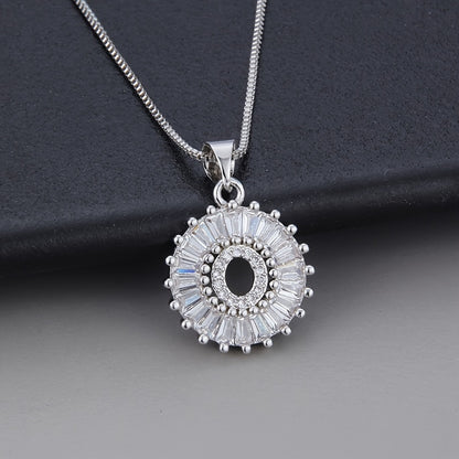 Silver Color Round Small 26 Letters Pendant Necklace Inlaid Zircon Women's Elegant Jewelry Gift