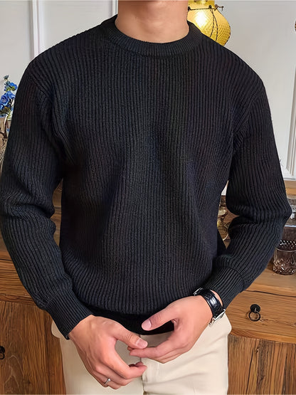 Cozy Crew Neck Sweater - Soft Slightly Stretch Acrylic Knit Fabric, Regular Fit, Solid Color, Machine Washable, Perfect for Fall and Winter - Casual Mens Pullover for Everyday Wear