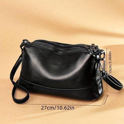 Trendy Soft Genuine Leather Crossbody Bag - Solid Color with Multi-Pocket Design - Stylish Shoulder Purse for Women