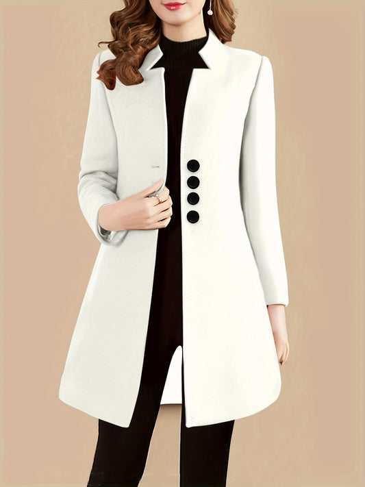 Womens Chic Solid Single Breasted Coat - Long Sleeve, Timeless Style, Versatile Wardrobe Staple - Perfect for All Seasons, Everyday Wear