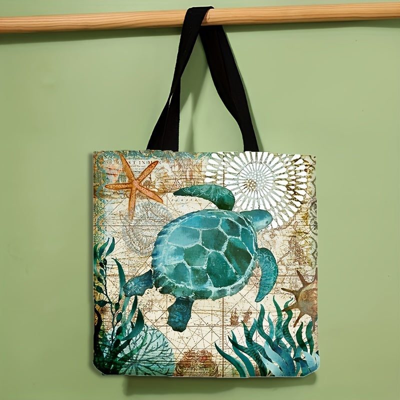 Large Ocean Turtle Tote Bag - Spacious, Reusable, and Water-Resistant Polyester Shoulder Bag for Unisex Adults - Ideal for Shopping, Travel, Outdoor Activities, and Daily Use