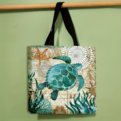 Large Ocean Turtle Tote Bag - Spacious, Reusable, and Water-Resistant Polyester Shoulder Bag for Unisex Adults - Ideal for Shopping, Travel, Outdoor Activities, and Daily Use