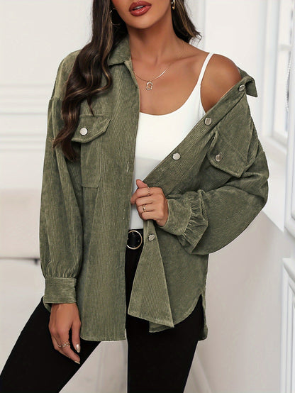 Womens Chic Solid Button Front Jacket - Casual Long Sleeve Layering Essential - Versatile, Comfortable & Stylish Outerwear for All Seasons - Available in Multiple Colors