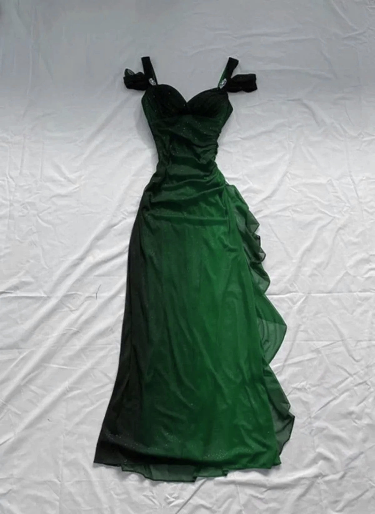 LOVECCRGreen Chiffon Long Party Dress Prom Dress, Off Shoulder Green Party Dress