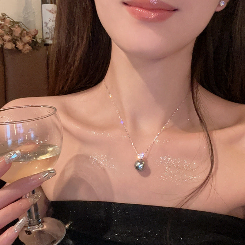 LOVECCR Light Luxury Minority All-Matching Graceful Pearl Necklace Super Fairy Sweet Fresh Loving Heart Zircon Titanium Steel Clavicle Chain Neck Chain