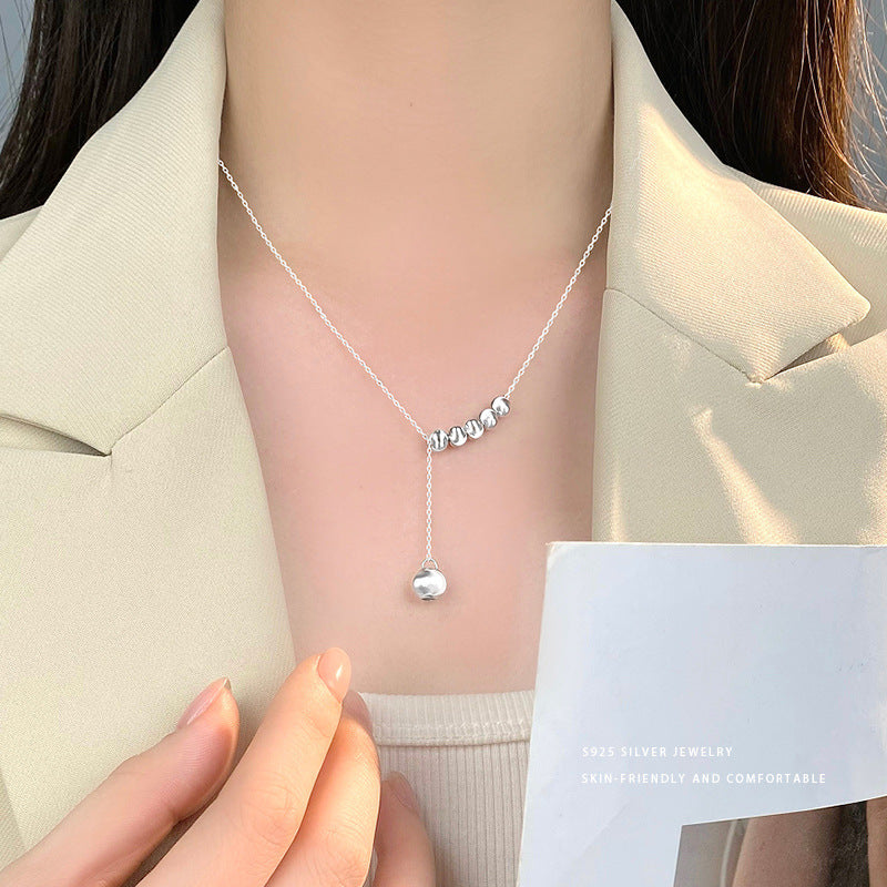 Yongya S925 Sterling Silver Fashion Personality round Beads Tassel Necklace Cold Style Clavicle Chain Niche Design Necklace