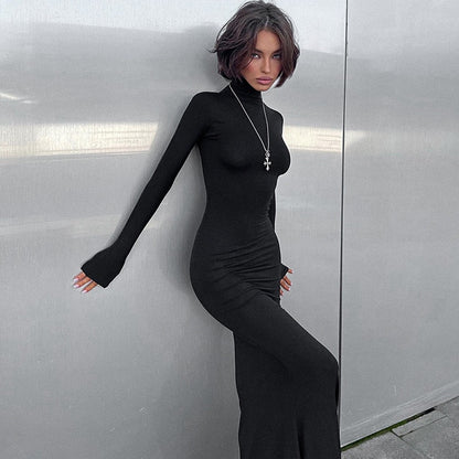 LOVECCR Europe, America  autumn and winter temperament celebrity private clothes high neck long sleeves waist hip slim dress wholesale hair