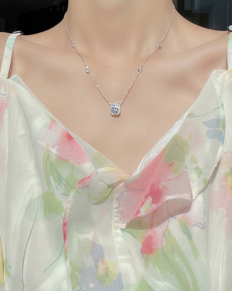 925 Sterling Silver Cube Sugar Necklace for Girls Light Luxury Minority Design High-Grade Clavicle Chain  New Popular Necklace