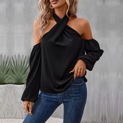 LOVECCR New Hot Trade Shirt Hot Autumn New 2025 Women's Clothing  Neck Shoulder Long Sleeve Shirt