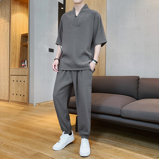 Suit Men's  Summer New Loose plus Size Two-Piece Suit Short Shipment Men's Leisure Sports Suit in Stock Korean Style