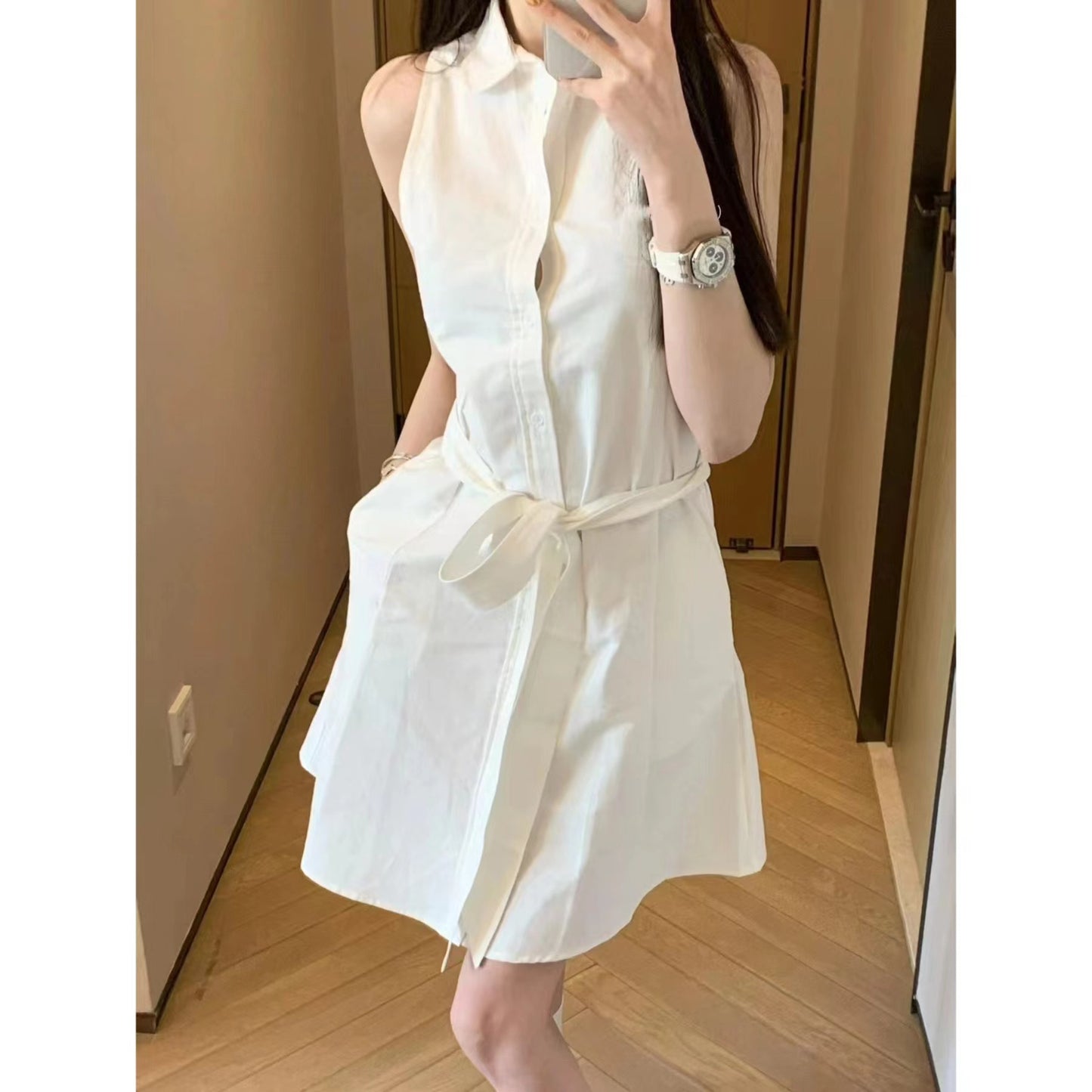 In Stock RL Ralph Pony Home White Moonlight First Love Sweet Western Style Exquisite Sleeveless Lace-up Embroidery Polo Dress