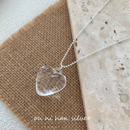 Oni South Korea Dongdaemun Transparent Big Heart Necklace Female S925 Sterling Silver Ins Special-Interest Design Simple Clavicle Chain