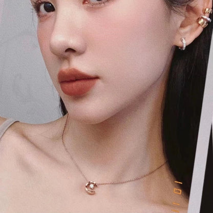 LOVECCR Classic Style Feng Shui Bingyue Necklace Female Plated 18K Diamond Grid High Version CNC Pendant Clavicle Chain Factory Direct Sales Live Broadcast