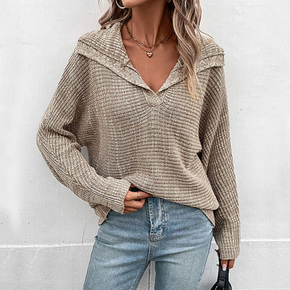 LOVECCR New  Knitted Sweater 2025 Retro Women's Clothing popular Autumn and Winter New Lapel Pullover Sweater