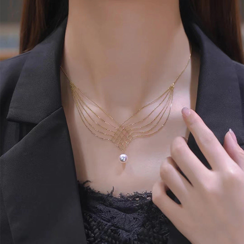 Pearl Fishtail Lace Necklace Light Luxury Imitation Freshwater Pearl Grace Fashion Short Necklace Choker Women Wholesale