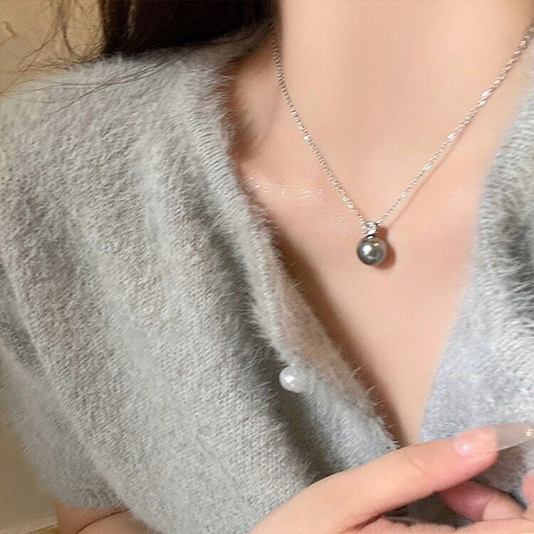 Zhenduo Heather Gray Starry Pearl Necklace Light Luxury Minority High-Grade Y-Shaped Necklace Simple Clavicle Chain