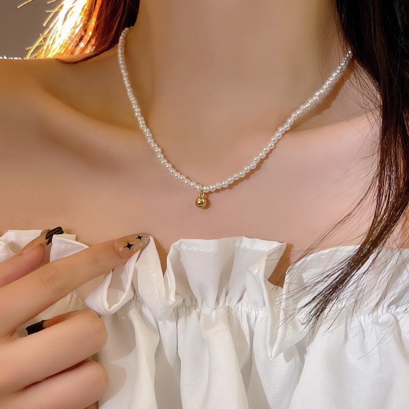 LOVECCR Light Luxury Minority All-Matching Graceful Pearl Necklace Super Fairy Sweet Fresh Loving Heart Zircon Titanium Steel Clavicle Chain Neck Chain