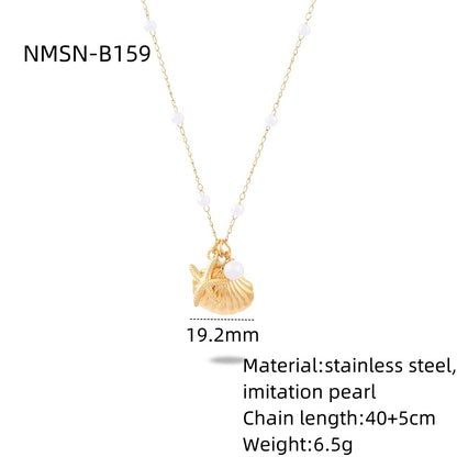 HOTan and NEWn New Marine Shell Pearl Titanium Steel Necklace Suit Combination Women's Affordable Luxury Fashion All-Match Stainless Steel Pendant