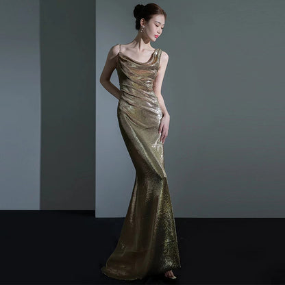 LOVECCR  Cross-Border Fishtail Evening Dress for Women  New Elegant Sequins Annual Meeting Host Sexy Backless Bridal Toast Dress