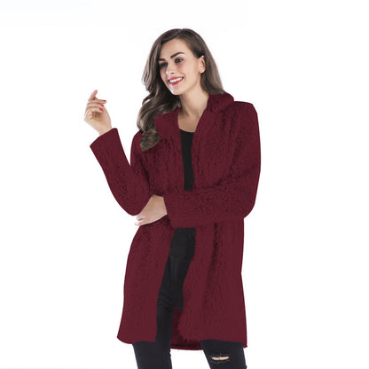 LOVECCR winter new lamb wool coat women's Hot lapel woolen medium and long coat cotton coat