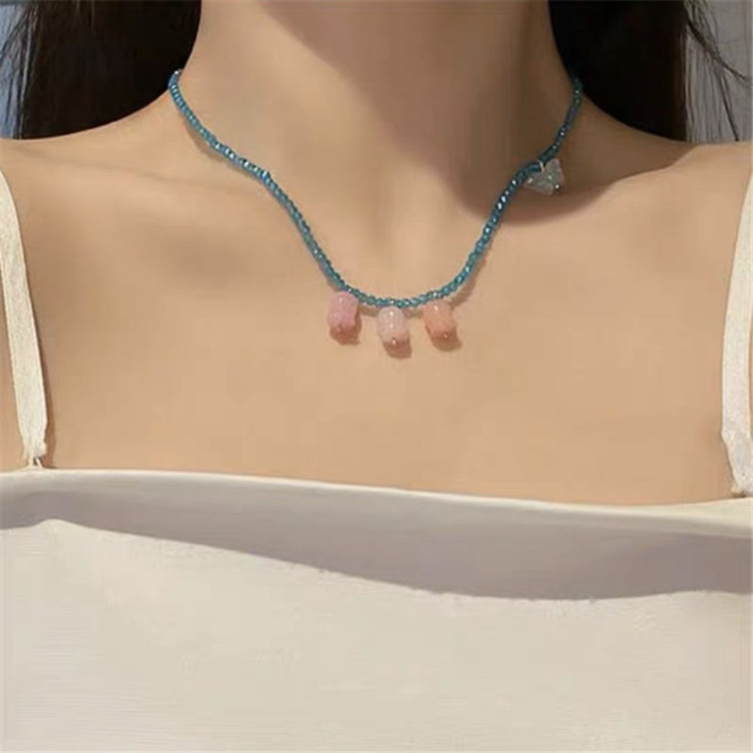 LOVECCR INS Dopamine Color Beaded Necklace  New Fashion All-Match Special-Interest Design High Sense Necklace