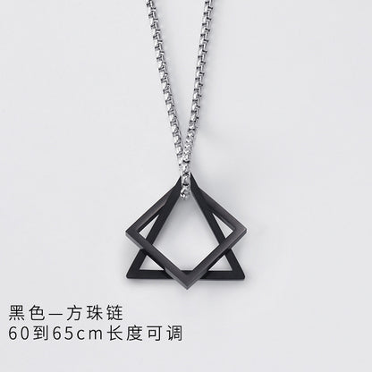 Cross-Border Geometric Triangle Square Combination Titanium Steel Hip Hop Necklace Men's Trendy Handsome Cool Earth Simple Pendant Accessories