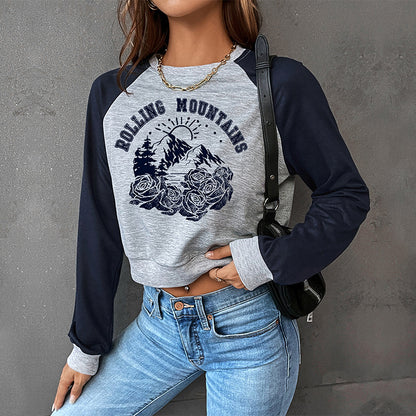 LOVECCR popular new spring and autumn college style shoulder sleeves BM 2025 Popular trade color matching short navel round neck pullover sweater