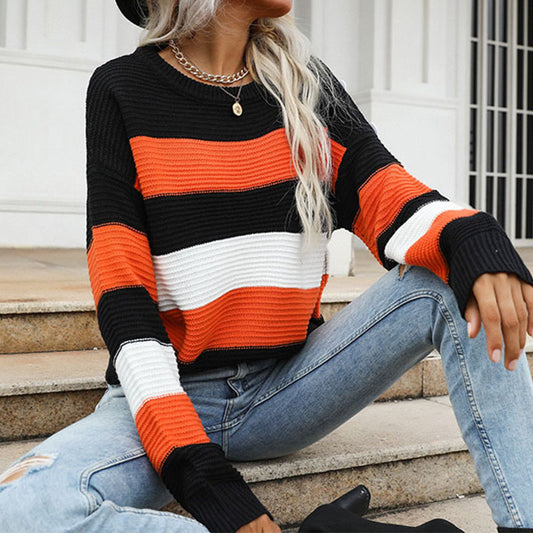 LOVECCR New Hot Trade  2025 Fashion Sweater Hot Style Thin Long Sleeve Loose Striped Knitted Sweater Women