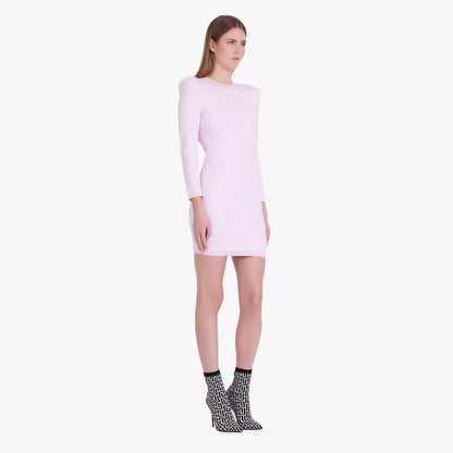 LOVECCR 2025 autumn and winter pink long-sleeved jacquard knitted elastic  hip wrap 2025 dress high-end bandage women's clothing