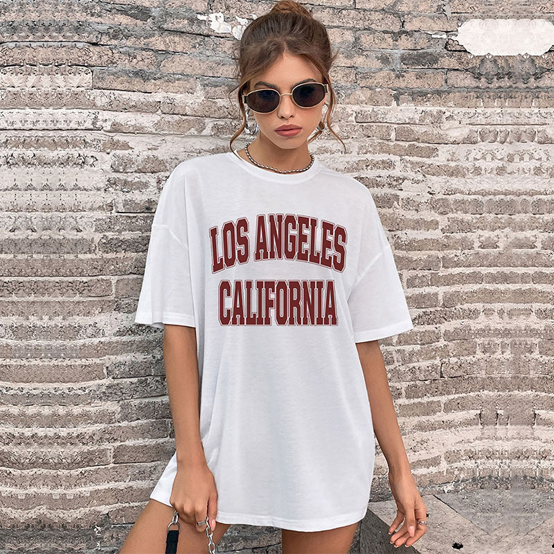 LOVECCR New new popular summer women's letter-printed top round neck medium and long Popular trade short-sleeved t-shirt