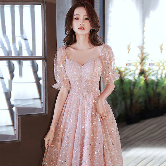 LOVECCR  Small Dress for Women Banquet Temperament  New Daily Style Pink Birthday Party Sweet Princess Evening Dress