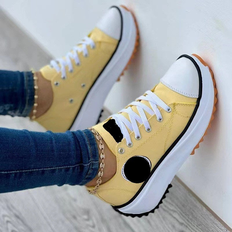 In Stock Shoes Women's Spring and Autumn  New Canvas Shoes Breathable High-Top Casual Women's Shoes Thick Bottom Lace-up Elevator Shoes