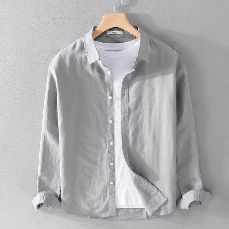 Men's New Cotton Linen Long Sleeve Blouse White Art Versatile Casual Versatile Youth Linen Shirt 9206