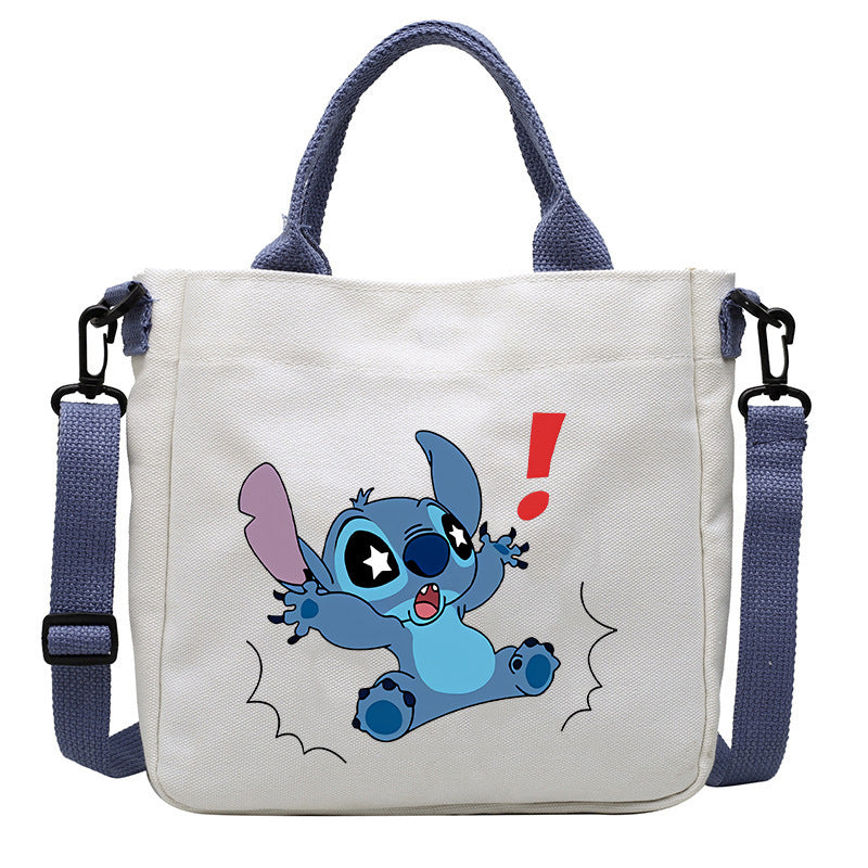 loveccr Anime Peripheral Stitch Canvas Bag Student Shoulder Bag Messenger Bag Detachable Shoulder Strap Handbag Tote Bag