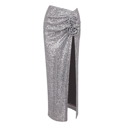 LOVECCR popular autumn new silver sexy dress shiny long dress 2025 New large size  sequined skirt