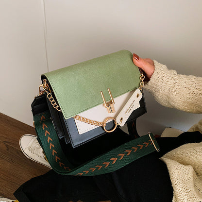 loveccr Spring New Pu Bag Women's Korean-Style Fashion Trendy One-Shoulder Frosted Bag Niche Contrast Color Crossbody Women's Bag